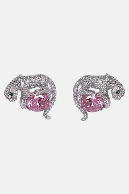Dugran By Dugristyle_Silver Plated Crystals, Stones Gila Jaguar Stud Earrings _Online_at_Aza_Fashions