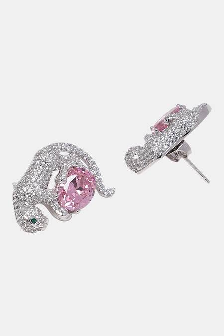 Buy_Dugran By Dugristyle_Silver Plated Crystals, Stones Gila Jaguar Stud Earrings _Online_at_Aza_Fashions