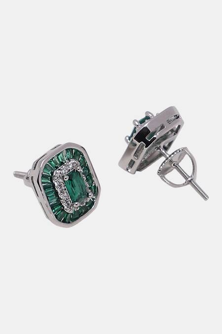 Dugran By Dugristyle_Silver Plated Crystals, Stones, Diamonds Natural Embellished Stud Earrings _Online_at_Aza_Fashions