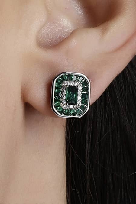 Shop_Dugran By Dugristyle_Silver Plated Crystals, Stones, Diamonds Natural Embellished Stud Earrings _Online_at_Aza_Fashions
