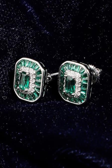 Dugran By Dugristyle_Silver Plated Crystals, Stones, Diamonds Natural Embellished Stud Earrings _at_Aza_Fashions