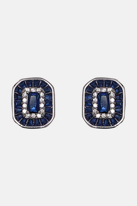 Buy_Dugran By Dugristyle_Blue Stones, Diamonds Emerald Cut Sapphire Stud Earrings _Online_at_Aza_Fashions