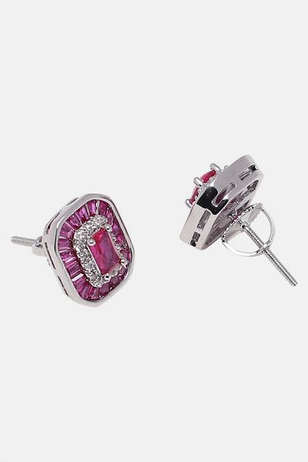 Dugran By Dugristyle_White Rhinestones, Stones Embellished Ruby Stud Earrings _Online_at_Aza_Fashions