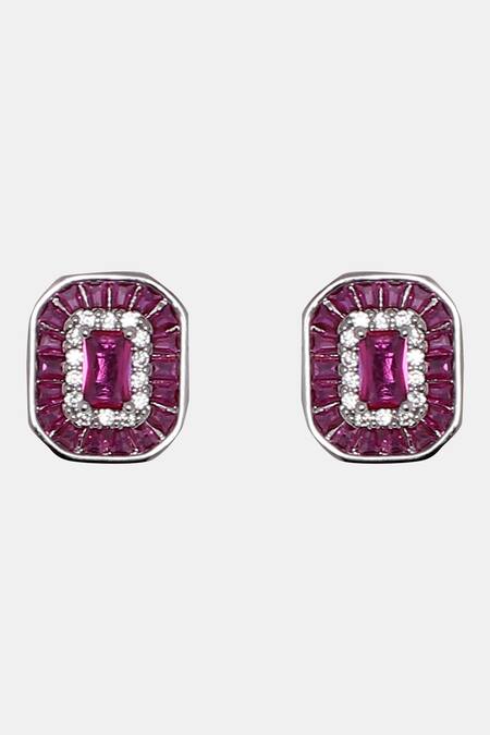 Buy_Dugran By Dugristyle_White Rhinestones, Stones Embellished Ruby Stud Earrings _Online_at_Aza_Fashions