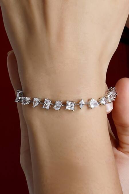 Dugran By Dugristyle_White Crystals, Stones American Diamond Embellished Bracelet _at_Aza_Fashions