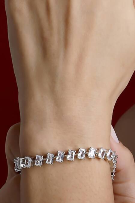 Shop_Dugran By Dugristyle_Silver Plated Crystals, Stones Natural Embellished Bracelet _Online_at_Aza_Fashions