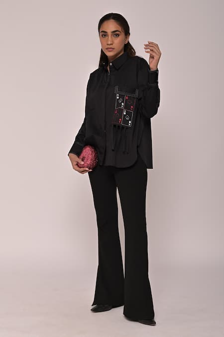 Escape By Aishwarya Black Embroidered Playing Cards Shirt 