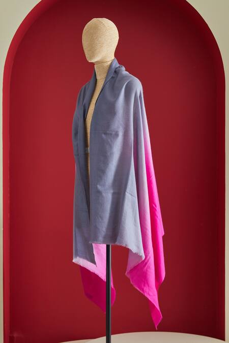 Shop SHAZA Pink Grey And Ombre Pashmina Shawl at Aza Fashions Shop_SHAZA_Pink Grey And Ombre Pashmina Shawl_at_Aza_Fashions