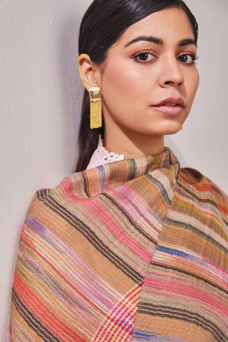 SHAZA Multi Color Zari Handloom Stole Online at Aza Fashions SHAZA_Multi Color Zari Handloom Stole _Online_at_Aza_Fashions