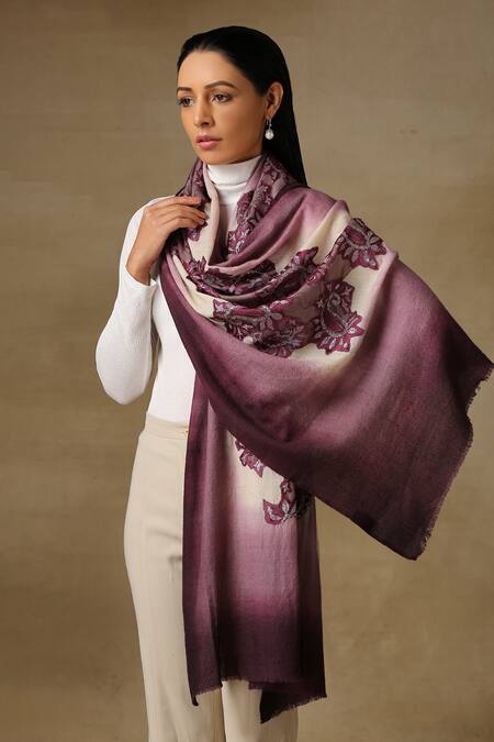 Buy_SHAZA_Purple Chantilly Lace Handloom Pashmina Stole _Online_at_Aza_Fashions