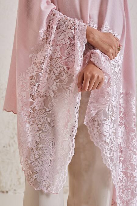 SHAZA Pink Floral Chantilly Lace Pashmina Stole Online at Aza Fashions SHAZA_Pink Floral Chantilly Lace Pashmina Stole _Online_at_Aza_Fashions