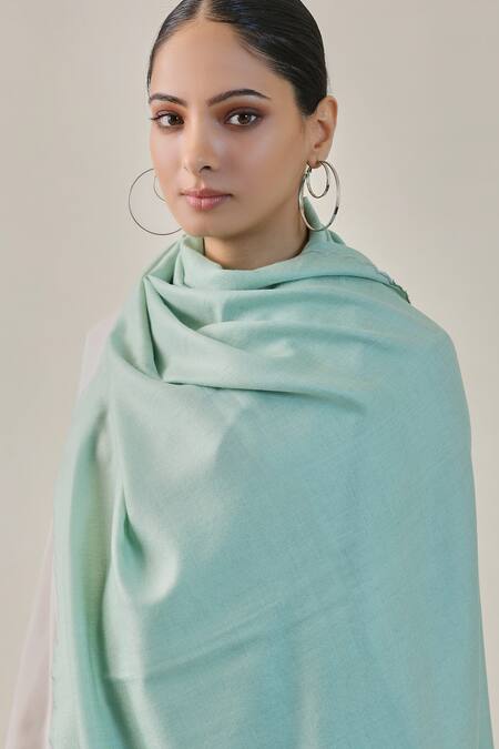 SHAZA Green Celestial Bloom Chantilly Pashmina Stole Online at Aza Fashions SHAZA_Green Celestial Bloom Chantilly Pashmina Stole _Online_at_Aza_Fashions