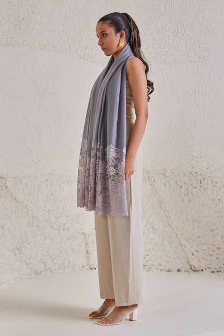 Shop SHAZA Purple Chantilly Lace Pashmina Stole at Aza Fashions Shop_SHAZA_Purple Chantilly Lace Pashmina Stole _at_Aza_Fashions