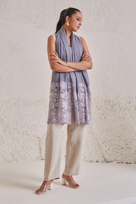 SHAZA Purple Chantilly Lace Pashmina Stole 