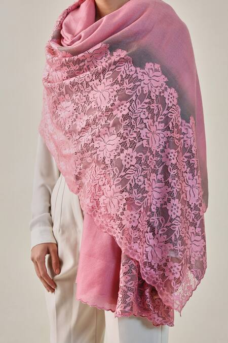 Buy SHAZA Pink Floral Lace Pashmina Stole Online at Aza Fashions Buy_SHAZA_Pink Floral Lace Pashmina Stole _Online_at_Aza_Fashions