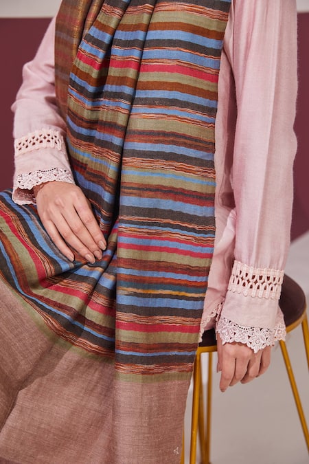 SHAZA Multi Color Reversible Ikkat Striped Stole Online at Aza Fashions SHAZA_Multi Color Reversible Ikkat Striped Stole _Online_at_Aza_Fashions
