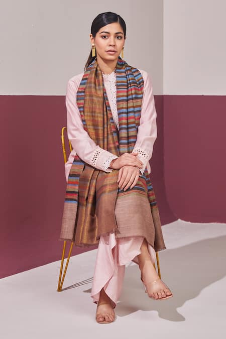 Buy SHAZA Multi Color Reversible Ikkat Striped Stole Online at Aza Fashions Buy_SHAZA_Multi Color Reversible Ikkat Striped Stole _Online_at_Aza_Fashions