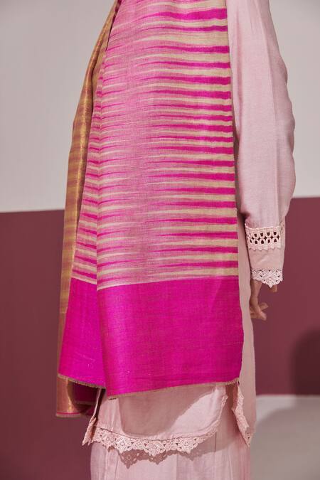 Shop SHAZA Fuchsia Pink Ikkat Reversible Stole Online at Aza Fashions Shop_SHAZA_Fuchsia Pink Ikkat Reversible Stole _Online_at_Aza_Fashions