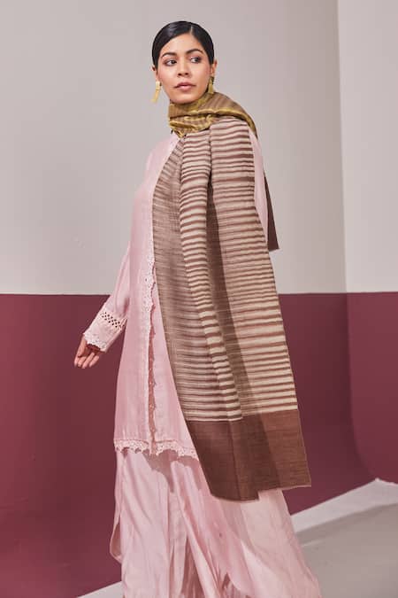 SHAZA Brown Reversible Ikkat Woven Pashmina Stole 