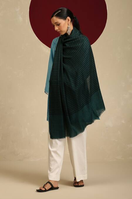 Shaza Handloom Checkered Pashmina Shawl 