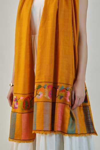 SHAZA Yellow Ochre Handloom Kani Pashmina Stole Online at Aza Fashions SHAZA_Yellow Ochre Handloom Kani Pashmina Stole _Online_at_Aza_Fashions