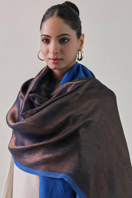 Buy_SHAZA_Blue Reversible Zari Woven Stole_Online_at_Aza_Fashions