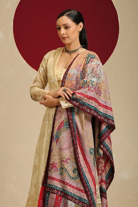SHAZA_Multi Color Kalamkari Embroidered Shawl _Online_at_Aza_Fashions