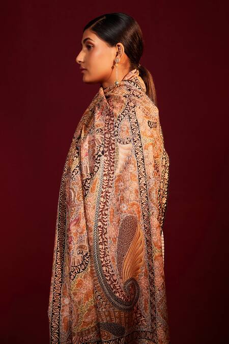 SHAZA_Multi Color Multicolored Kalamkari Shawl _Online_at_Aza_Fashions