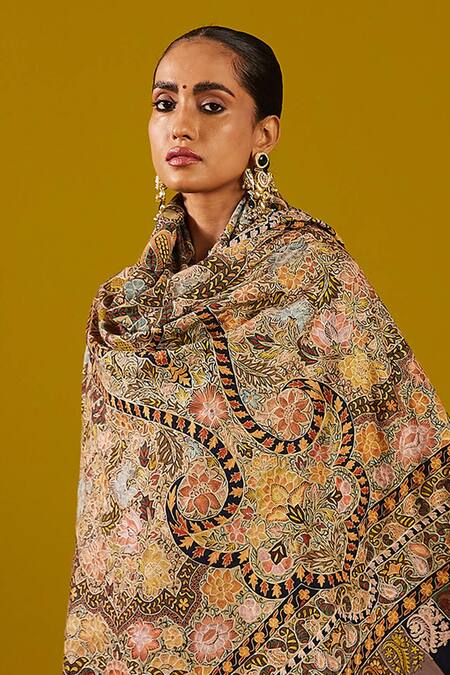 SHAZA_Multi Color Multicolored Kalamkari Pashmina Shawl _Online_at_Aza_Fashions