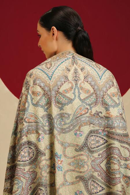 SHAZA_Multi Color Kalamkari Vintage Motif Shawl_Online_at_Aza_Fashions