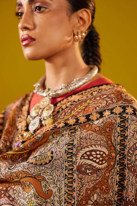 Buy SHAZA Multi Color Multicolored Kalamkari Shawl Online at Aza Fashions Buy_SHAZA_Multi Color Multicolored Kalamkari Shawl_Online_at_Aza_Fashions