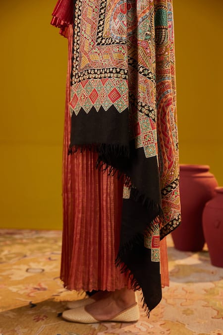 SHAZA_Multi Color Multicolored Kalamkari Shawl _Online_at_Aza_Fashions
