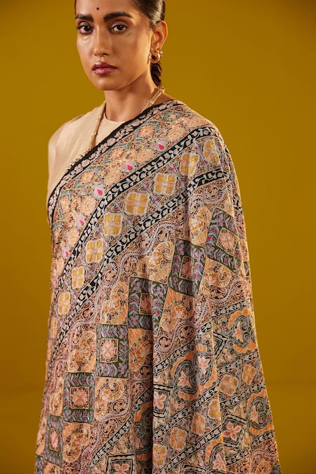 SHAZA_Multi Color Kalamkari Shawl _Online_at_Aza_Fashions