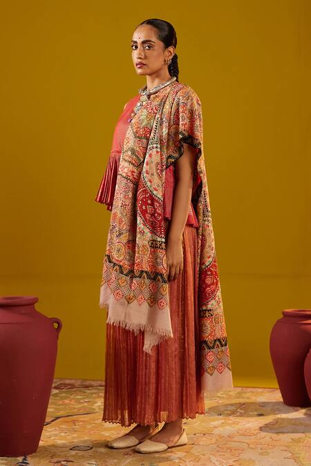 SHAZA_Multi Color Multicolored Kalamkari Shawl_Online_at_Aza_Fashions