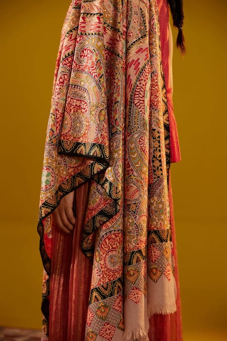 Buy_SHAZA_Multi Color Multicolored Kalamkari Shawl_Online_at_Aza_Fashions
