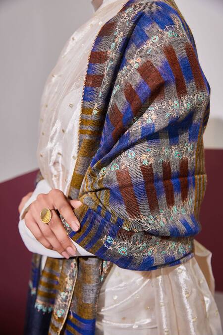 SHAZA_Multi Color Multicolor Floral Thread Embroidered Stole _Online_at_Aza_Fashions