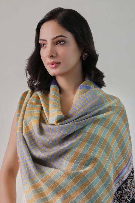 SHAZA_Multi Color Multicolor Stripe Woven Pashmina Stole _Online_at_Aza_Fashions