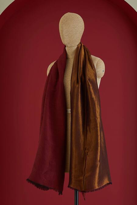 SHAZA_Maroon Colorblock Wool Stole _Online_at_Aza_Fashions