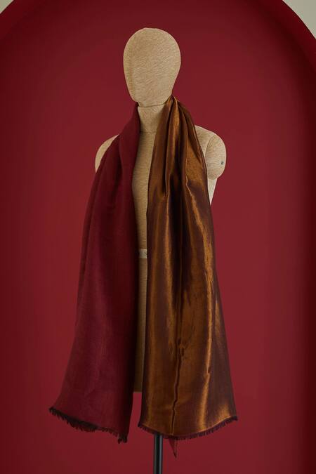 Buy_SHAZA_Maroon Colorblock Wool Stole _Online_at_Aza_Fashions