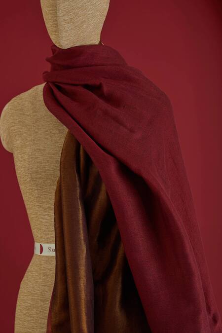 SHAZA_Maroon Colorblock Wool Stole _at_Aza_Fashions