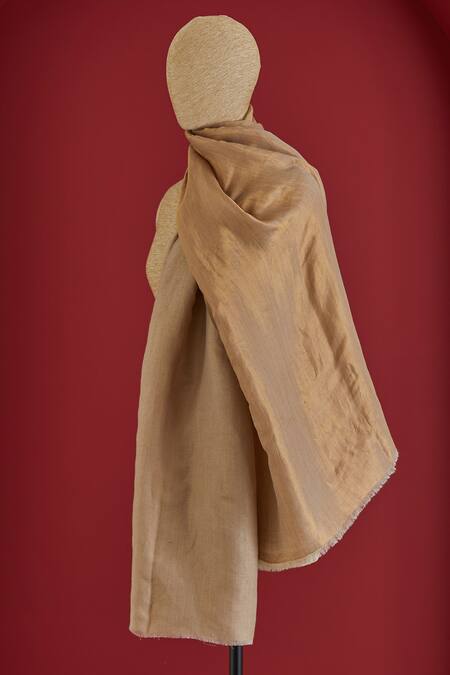 Shop SHAZA Beige And Gold Colorblock Wool Stole at Aza Fashions Shop_SHAZA_Beige And Gold Colorblock Wool Stole_at_Aza_Fashions