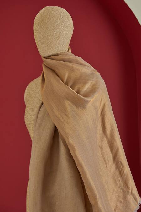 SHAZA Beige And Gold Colorblock Wool Stole Online at Aza Fashions SHAZA_Beige And Gold Colorblock Wool Stole_Online_at_Aza_Fashions