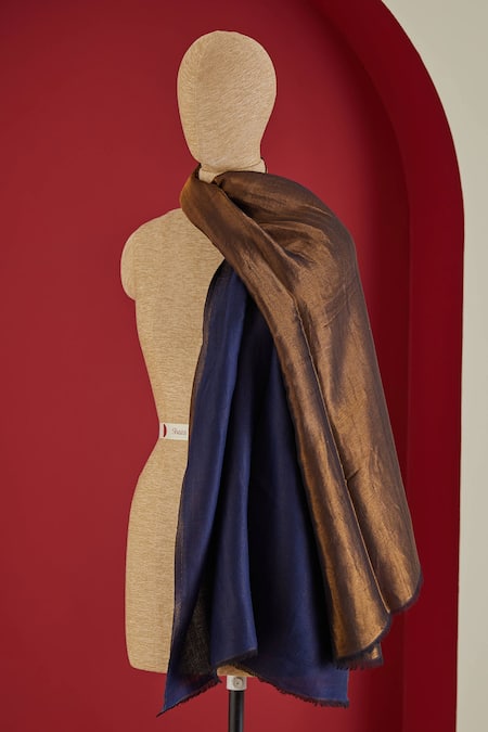 Buy_SHAZA_Blue Royal And Gold Colorblock Wool Stole_Online_at_Aza_Fashions