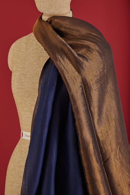 Shop_SHAZA_Blue Royal And Gold Colorblock Wool Stole_Online_at_Aza_Fashions