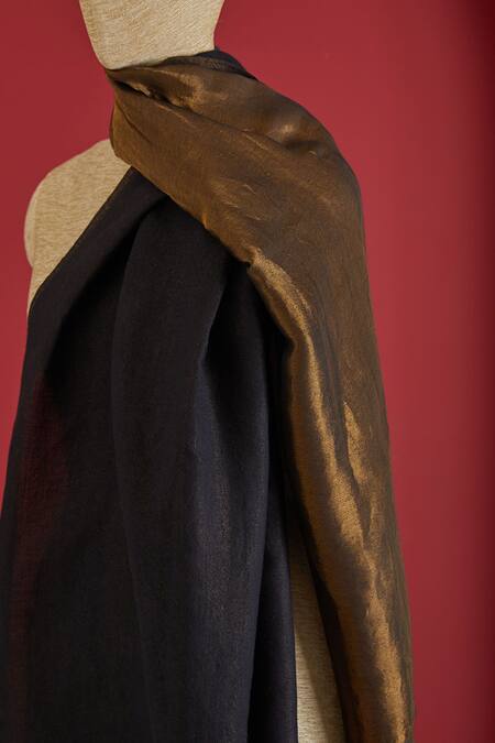 SHAZA_Black Colorblock Wool Stole _Online_at_Aza_Fashions