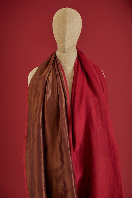 SHAZA_Red Designer Wool Colorblock Stole _Online_at_Aza_Fashions