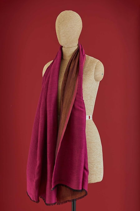 Shop SHAZA Pink Colorblock Wool Stole at Aza Fashions Shop_SHAZA_Pink Colorblock Wool Stole _at_Aza_Fashions