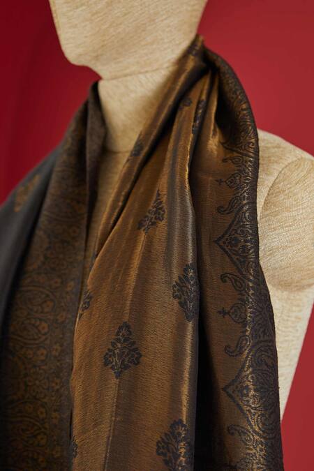 SHAZA_Black Floral Bootis Woven Stole _Online_at_Aza_Fashions