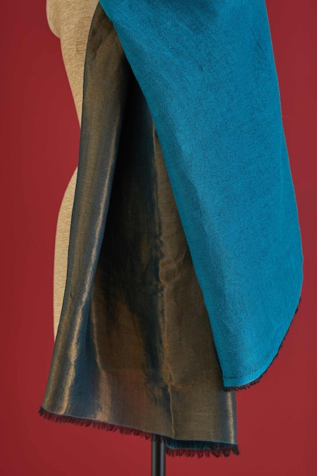 SHAZA Blue Teal And Copper Gold Zari Woven Stole Online at Aza Fashions SHAZA_Blue Teal And Copper Gold Zari Woven Stole _Online_at_Aza_Fashions