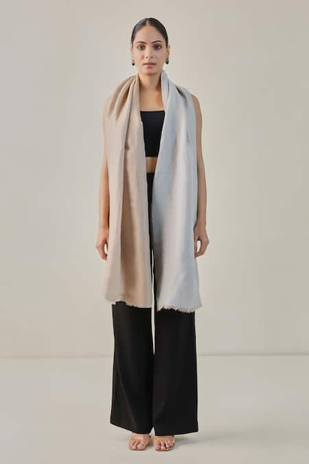 Shop_SHAZA_Beige And Grey Colorblock Reversible Stole_at_Aza_Fashions